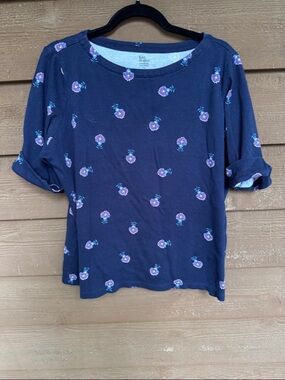 Kim Rogers Navy Perfectly Soft Short Sleeve Tee Purple Floral Print size XXL